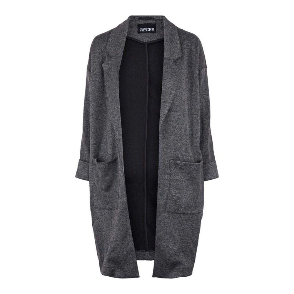 Pieces Womens/Ladies Notch Neck Relaxed Fit Coat / Dark Grey
